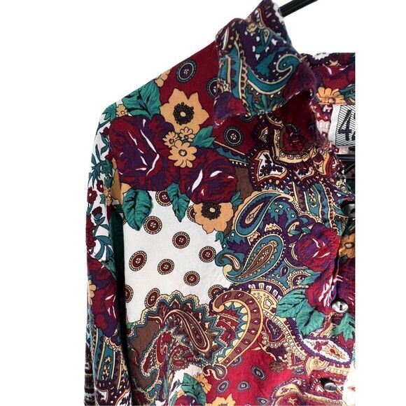 Vintage 4200 Paisley and Floral Patterned Long Sleeve Button Up Blouse - Picture 2 of 4